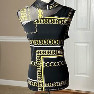 7th Ave Design Studio for NY & Co Mock Neck Sleeveless Top Black & Gold NWOT Sz